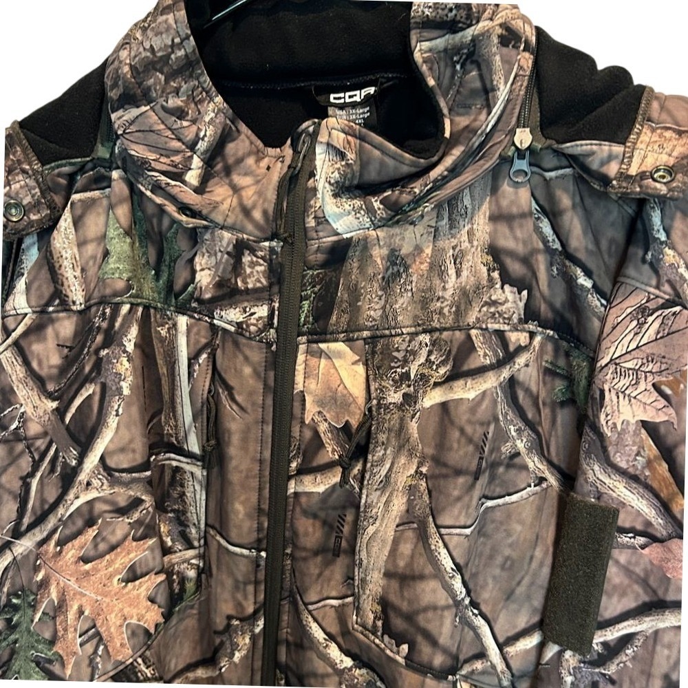 CQR‎ Tactical Softshell Jacket 3XL Mens Camo Fleece Lined Hooded Hunting Coat